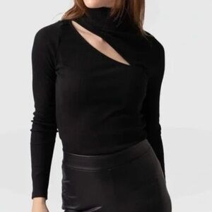 Saint & Sofia Long Sleeve Cutout Turtleneck Sweater Dark Green Womens Medium